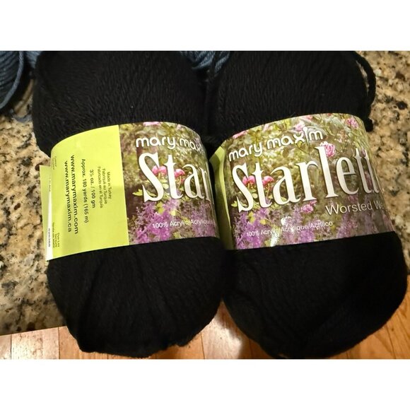 Mary Maxim Starlette Blue/Black Lot Of 5 Skeins~180/190 Yards Each - Picture 3 of 7